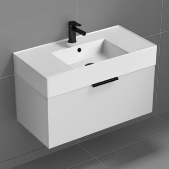 Bathroom Vanity White Floating Bathroom Vanity, Modern, 32